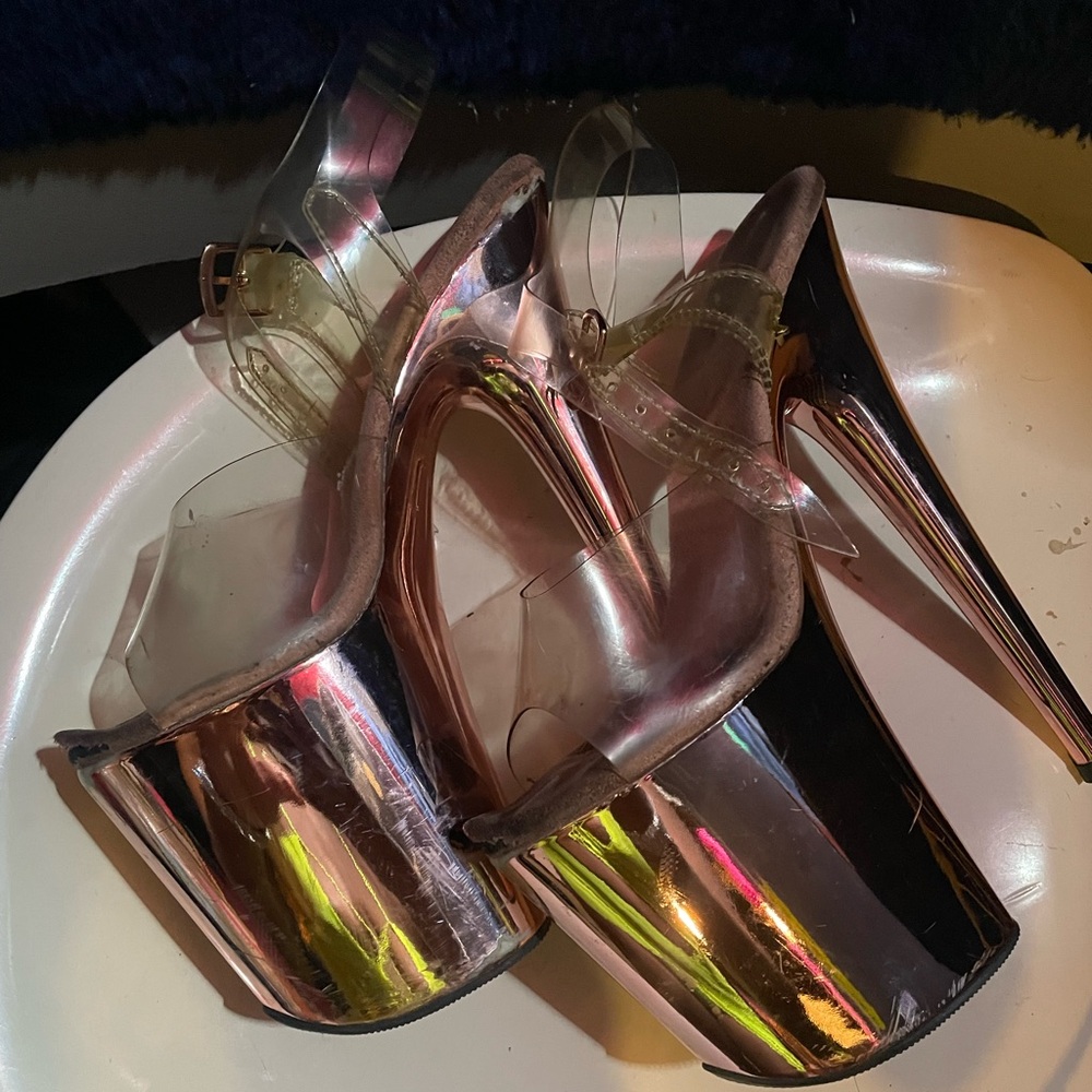 Worn Rose Gold Pleasers heels 8inch